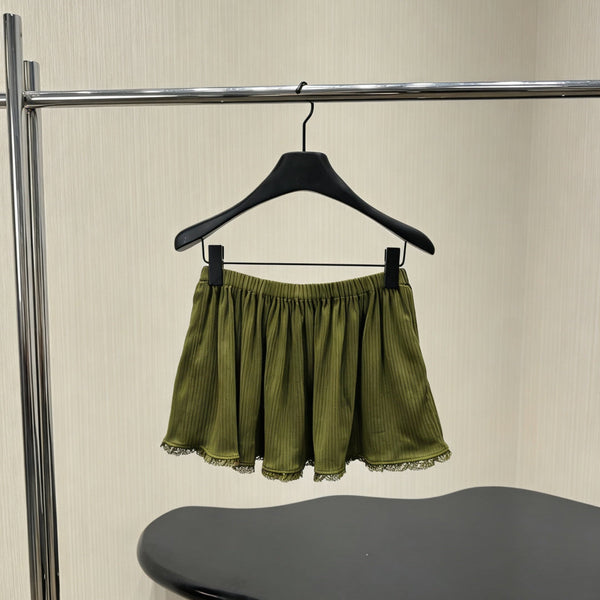 Miu Miu Olive Green Lace-trimmed Mini Culottes in Cotton 219021