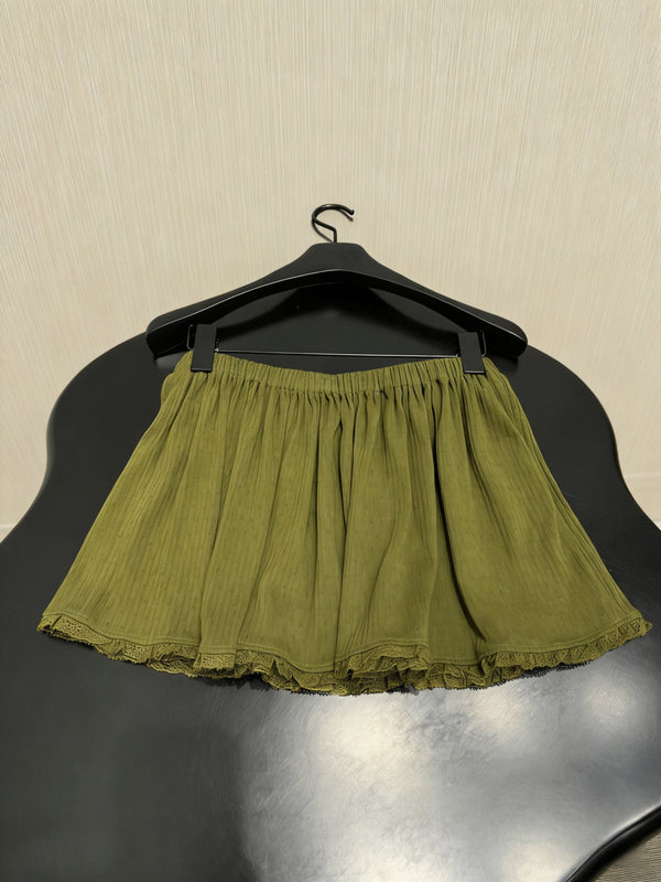 Miu Miu Olive Green Lace-trimmed Mini Culottes in Cotton 219021