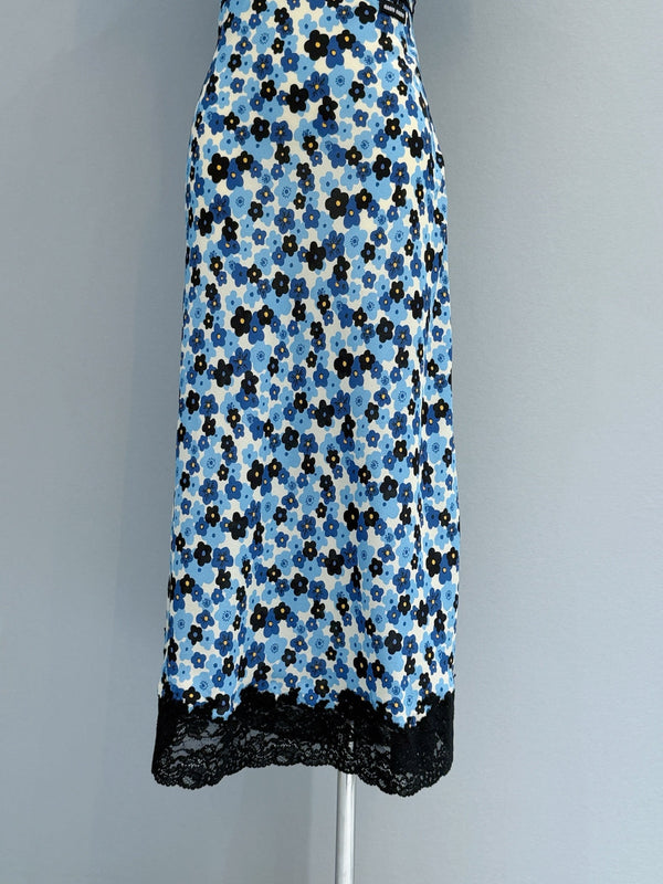 Robe Miu Miu en soie de mûrier à col en V fleuri bleu 221190