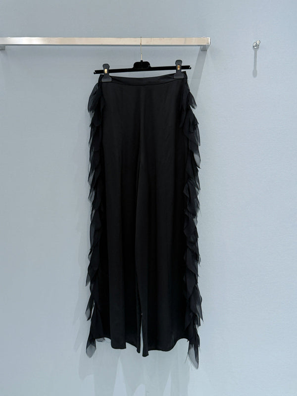 Chanel Ruffle Wide-leg Pants Black in 209458