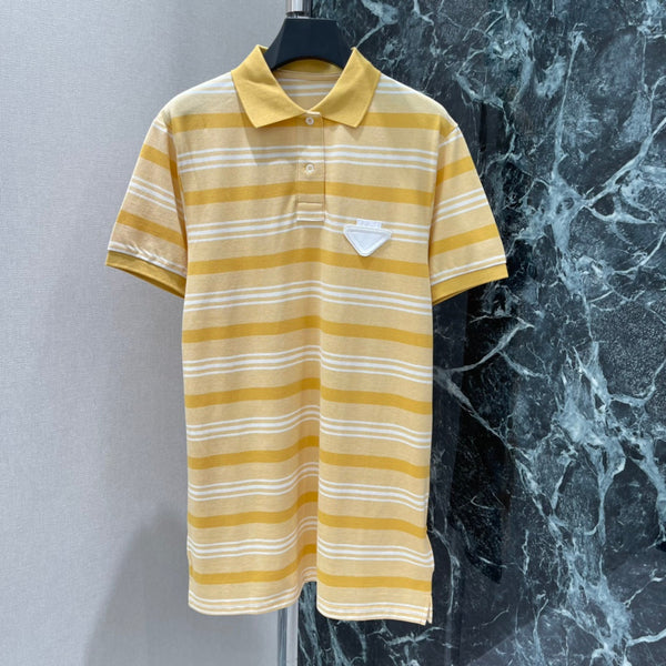 Prada 26 Striped Polo Dress Yellow White in Cotton 220256
