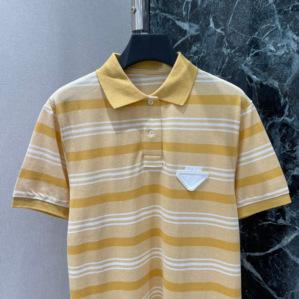 Prada 26 Striped Polo Dress Yellow White in Cotton 220256