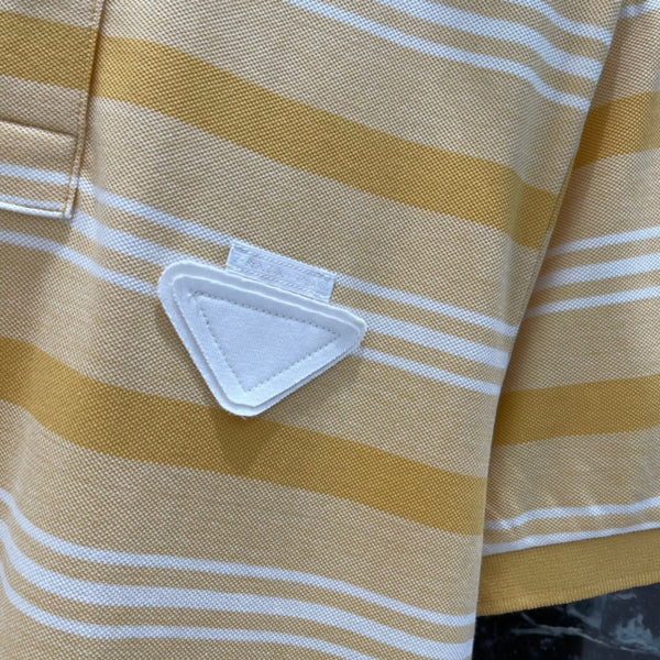 Prada 26 Striped Polo Dress Yellow White in Cotton 220256