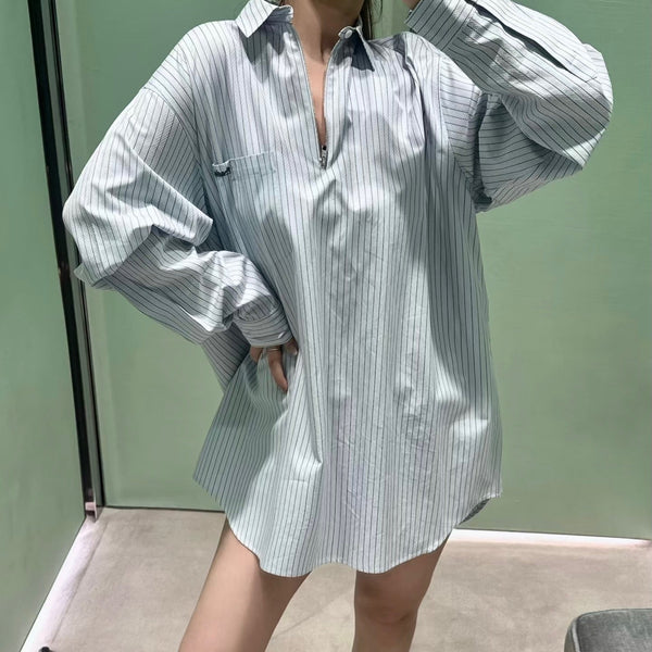 Prada 26 Color-blocked Striped Shirt Blue in Cotton YB 233638