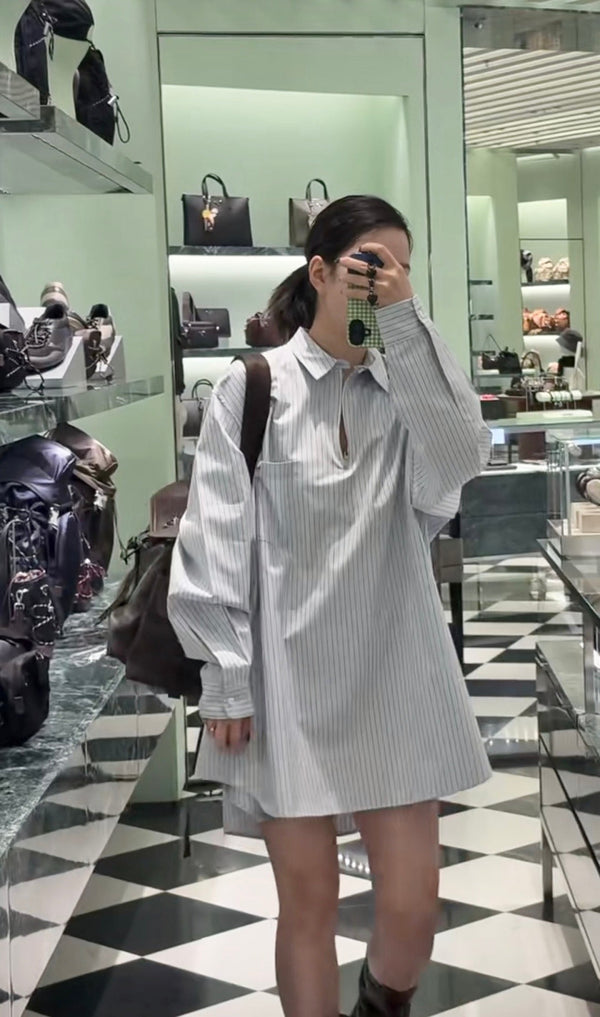 Prada 26 Color-blocked Striped Shirt Blue in Cotton YB 233638