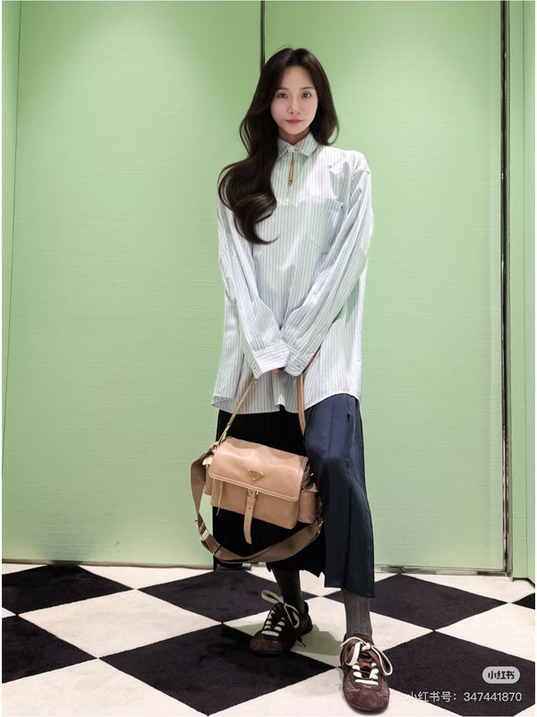 Prada 26 Color-blocked Striped Shirt Blue in Cotton YB 233638