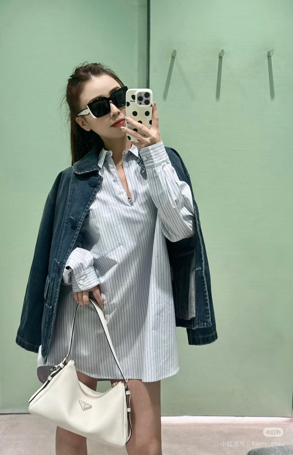 Prada 26 Color-blocked Striped Shirt Blue in Cotton YB 233638