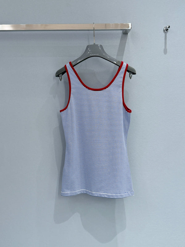 Prada Blue and White Striped Ribbed Vest in Cotton 232392