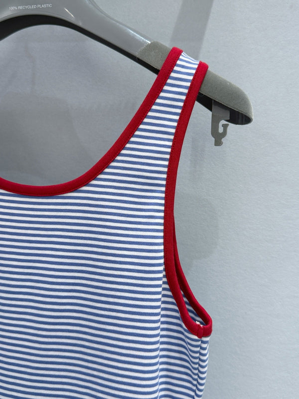 Prada Blue and White Striped Ribbed Vest in Cotton 232392