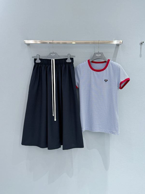 Prada Color-Blocked Short-Sleeve T-Shirt Blue White in Cotton 232384