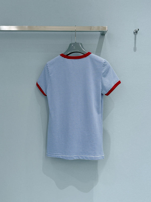 Prada Color-Blocked Short-Sleeve T-Shirt Blue White in Cotton 232384