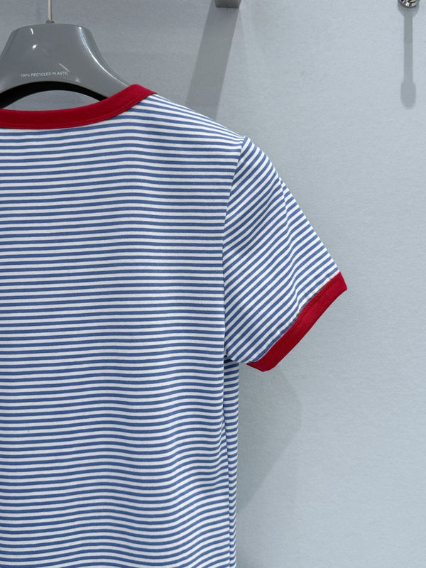 Prada Color-Blocked Short-Sleeve T-Shirt Blue White in Cotton 232384