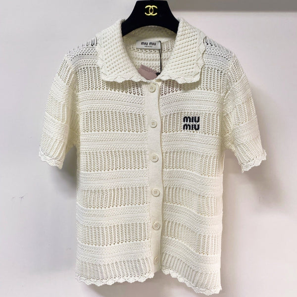 Miu Miu Cardigan Chemise manches courtes Crème en laine 252212