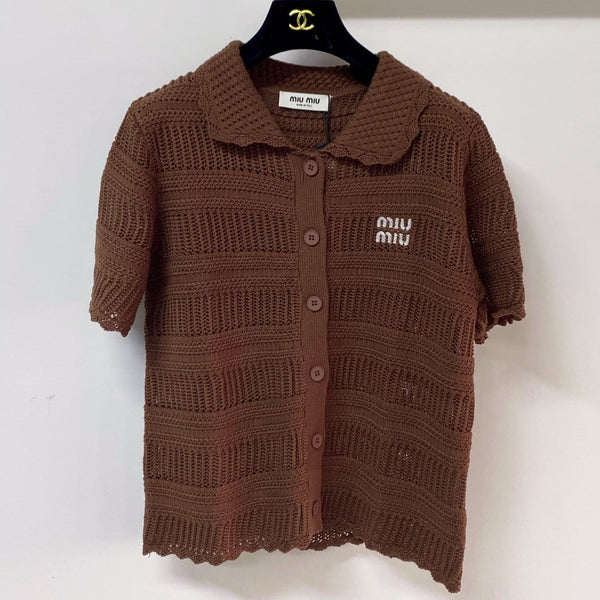 Cardigan Miu Miu Chemise manches courtes Marron en laine 252211