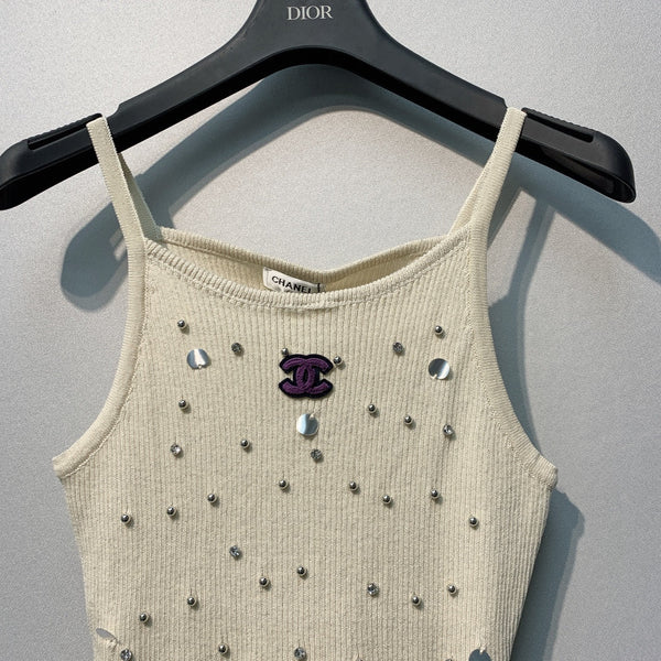 Chanel 26 Cream Rhinestone Camisole in Wool 254175
