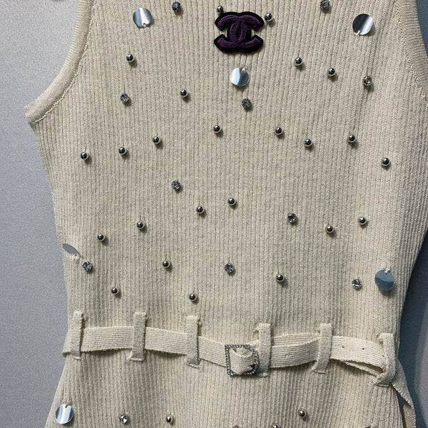 Chanel 26 Cream Rhinestone Camisole in Wool 254175