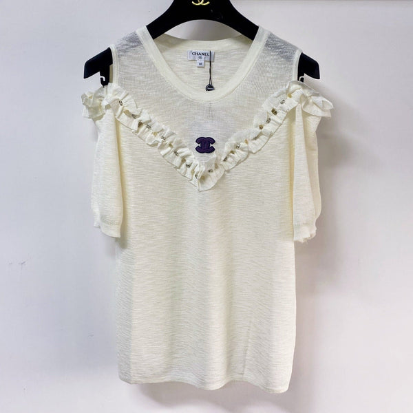 T-shirt Chanel 26 manches courtes crème en acrylique 252223