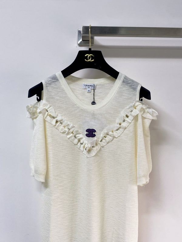 T-shirt Chanel 26 manches courtes crème en acrylique 252223
