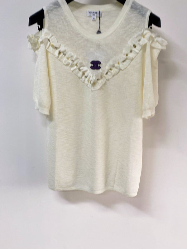 T-shirt Chanel 26 manches courtes crème en acrylique 252223