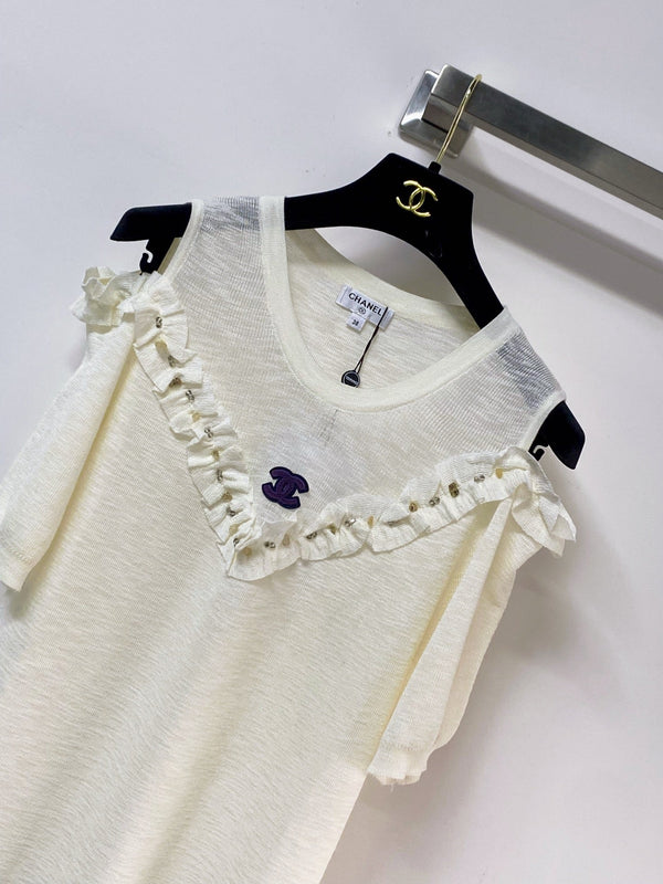 T-shirt Chanel 26 manches courtes crème en acrylique 252223