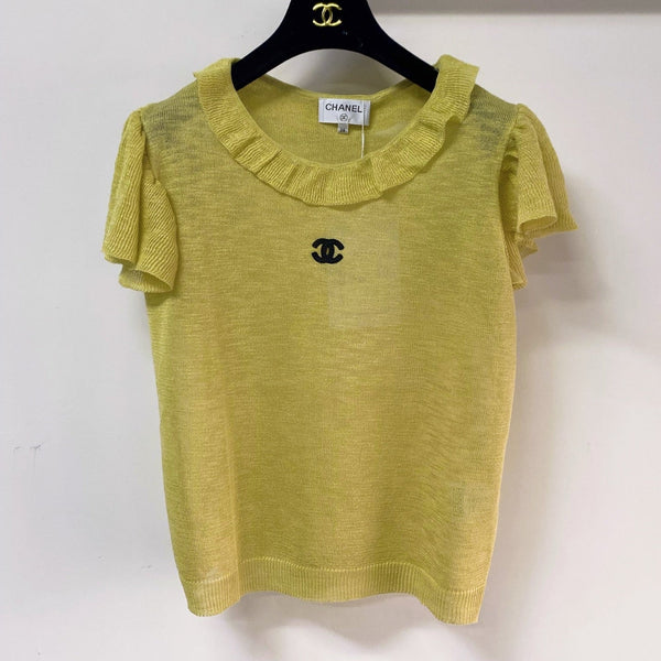 T-shirt Chanel à manches courtes, vert-jaune clair en laine 252206