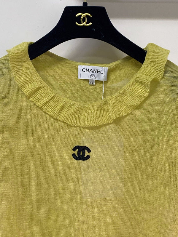 T-shirt Chanel à manches courtes, vert-jaune clair en laine 252206