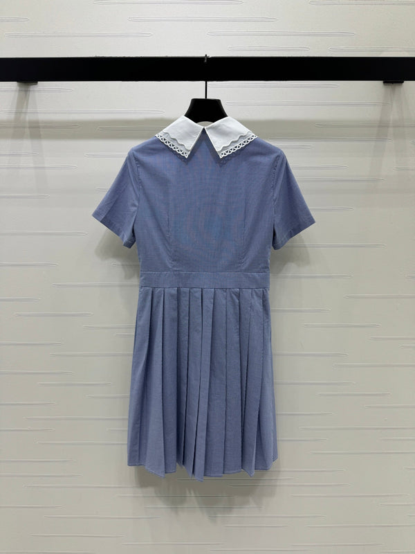 Miu Miu 26 Collar Plaid Dress Blue in Cotton 254539