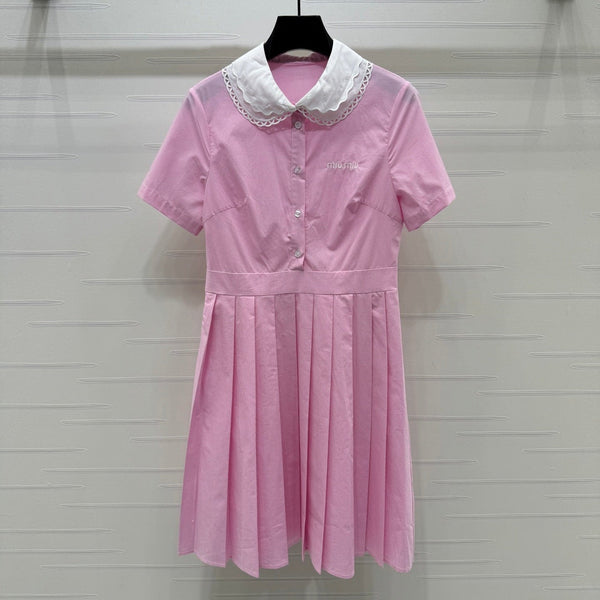 Miu Miu 26 Collar Plaid Dress Pink in Cotton 254538