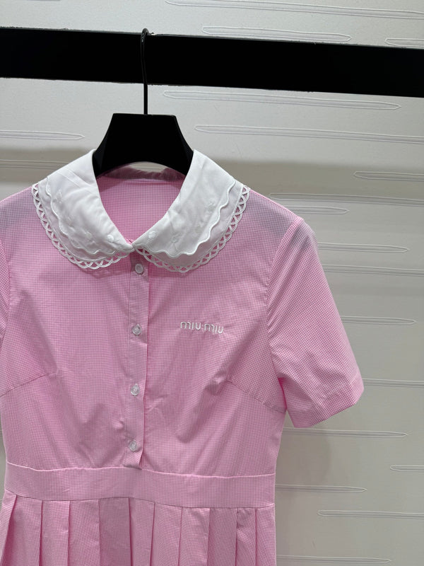 Miu Miu 26 Collar Plaid Dress Pink in Cotton 254538