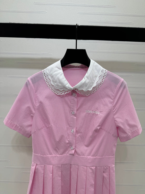 Miu Miu 26 Collar Plaid Dress Pink in Cotton 254538