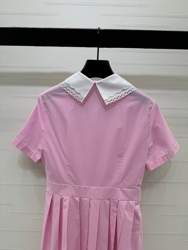 Miu Miu 26 Collar Plaid Dress Pink in Cotton 254538