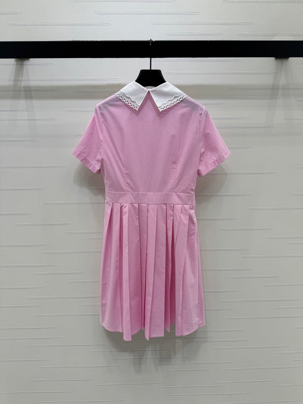 Miu Miu 26 Collar Plaid Dress Pink in Cotton 254538