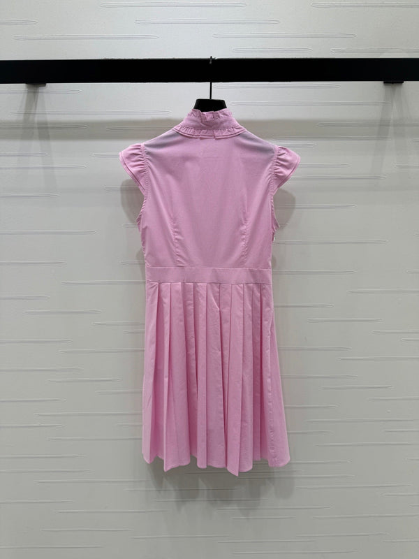 Miu Miu 26 Blue Plaid Pleated Dress with Puffed sleeves Pink in Cotton 254536