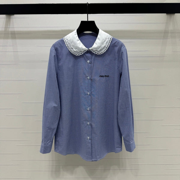 Chemise à carreaux col 26 Miu Miu bleue en coton 254535