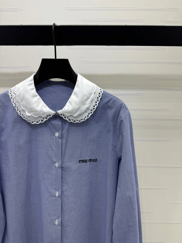 Chemise à carreaux col 26 Miu Miu bleue en coton 254535