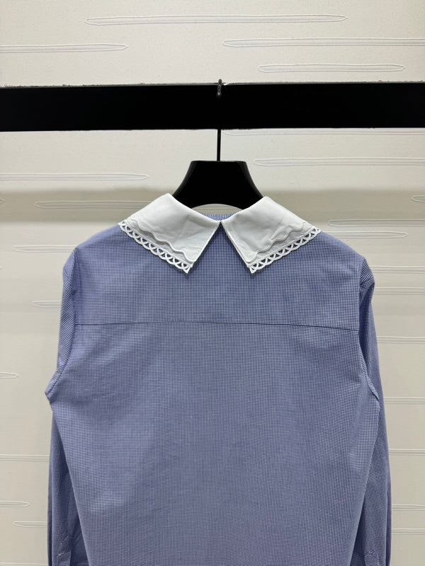 Chemise à carreaux col 26 Miu Miu bleue en coton 254535