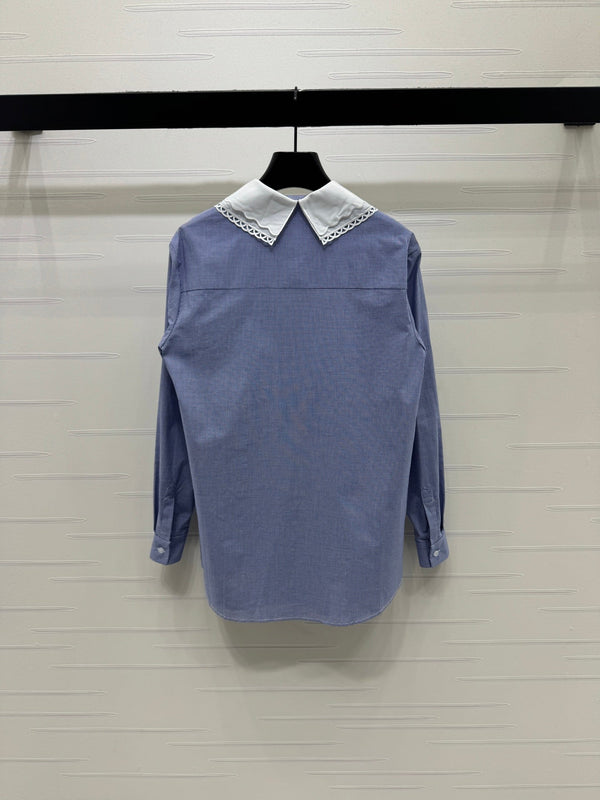 Chemise à carreaux col 26 Miu Miu bleue en coton 254535