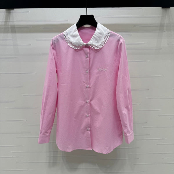 Chemise à carreaux Miu Miu 26 Collar Rose en coton 254534