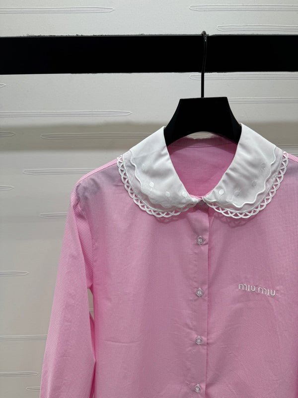 Chemise à carreaux Miu Miu 26 Collar Rose en coton 254534