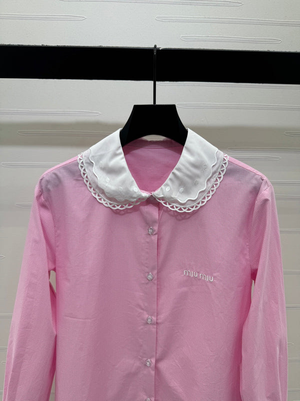 Chemise à carreaux Miu Miu 26 Collar Rose en coton 254534