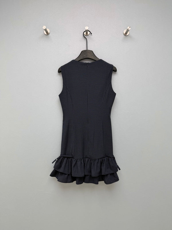 Miu Miu 26 Navy Blue Plaid Ruffle Vest Dress in Polyester 252942