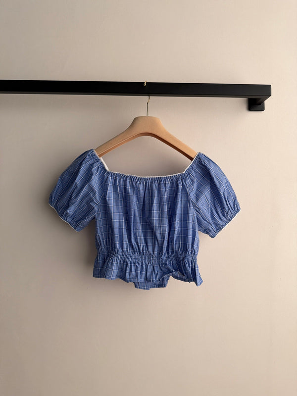 Top Miu Miu 26 à carreaux bleus et blancs en coton 251670