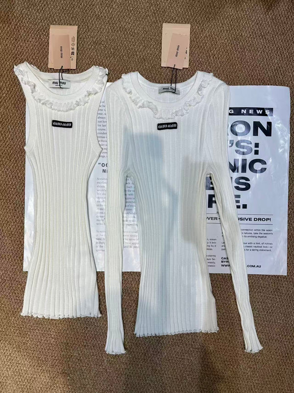 Miu Miu 26SS Gilet à volants blanc en soie 250908