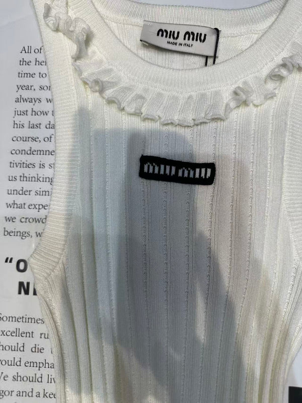 Miu Miu 26SS Gilet à volants blanc en soie 250908