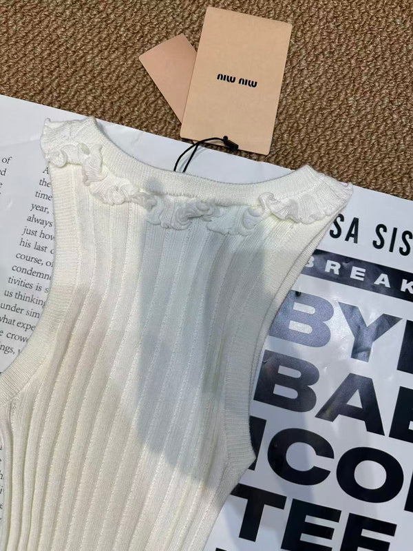 Miu Miu 26SS Gilet à volants blanc en soie 250908