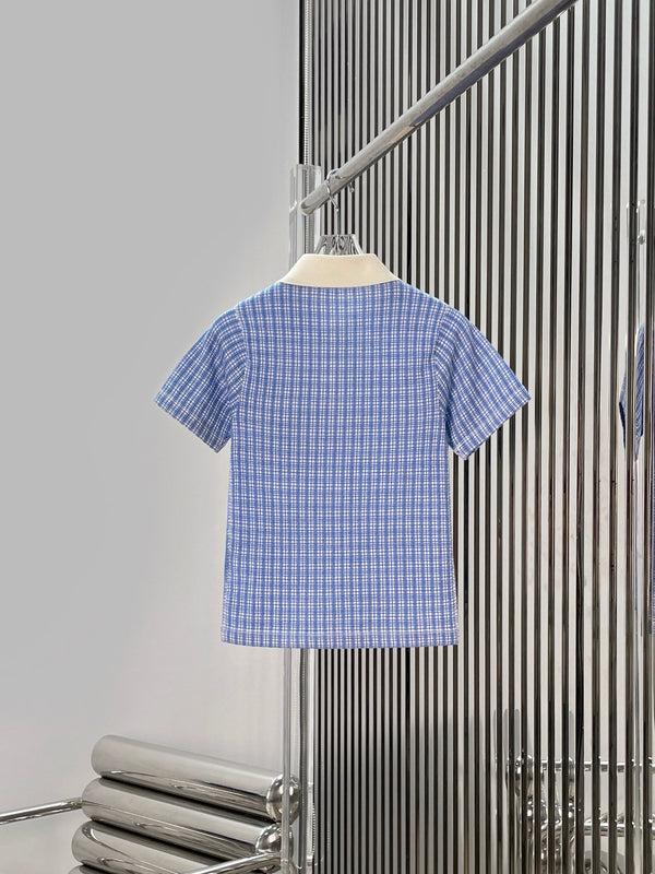 Miu Miu Polo en maille écossaise bleu en cachemire 254628