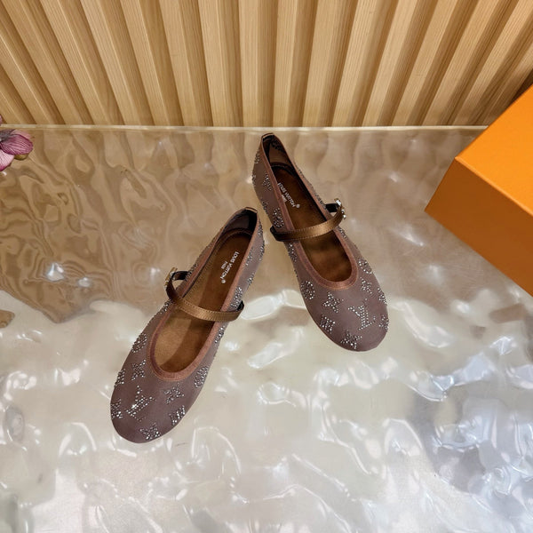 LV Romy Flat Ballerina Brown in Mesh with Rhinestones 703066