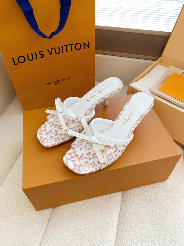 LV 26SS Single Kitten Heel Sandals 55 Light Pink in Cowhide 703053