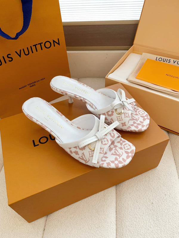 LV 26SS Single Kitten Heel Sandals 55 Light Pink in Cowhide 703053