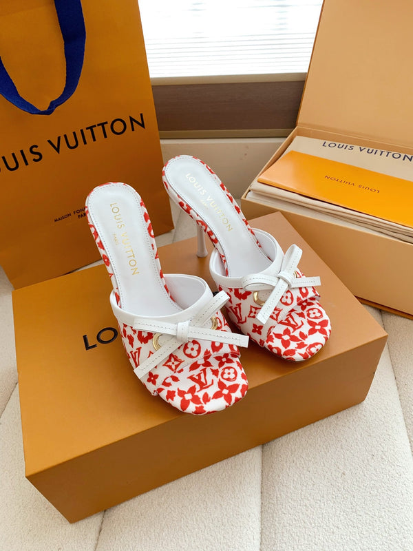 LV 26SS Single Kitten Heel Sandals 105 Red in Cowhide 703049